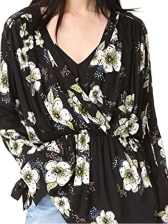 Free People Tuscan Dreams Tunic Dress M Black Floral Boho Mini Festival Flowy - Picture 10 of 10